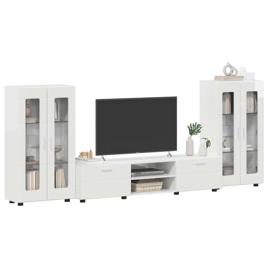 Set mobile TV FLORIN 3 pcs Bianco Lucido Legno multistrato