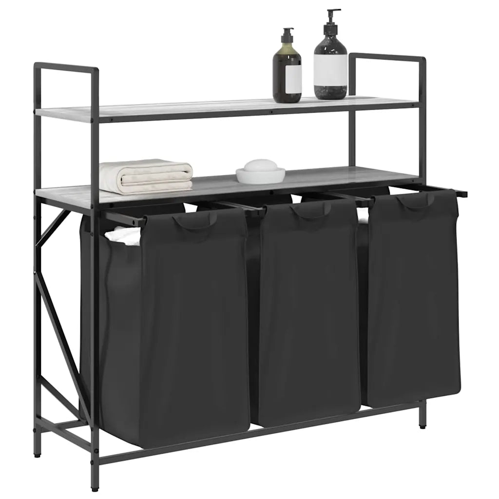 Cesto Portabiancheria 3 Scomparti con Ripiani Grigio Sonoma 859083
