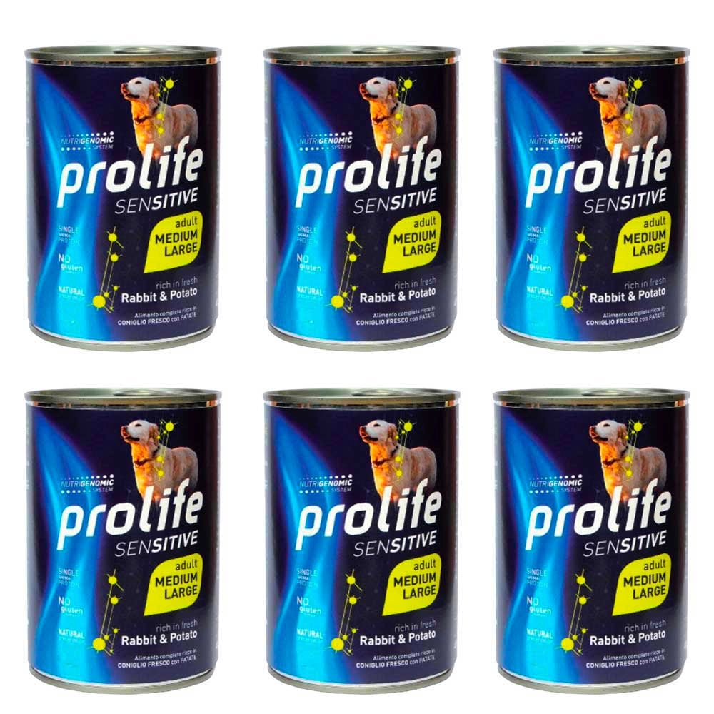 Prolife Sensitive coniglio e patate Adult Medium/Large Umido Cane 6x800 g
