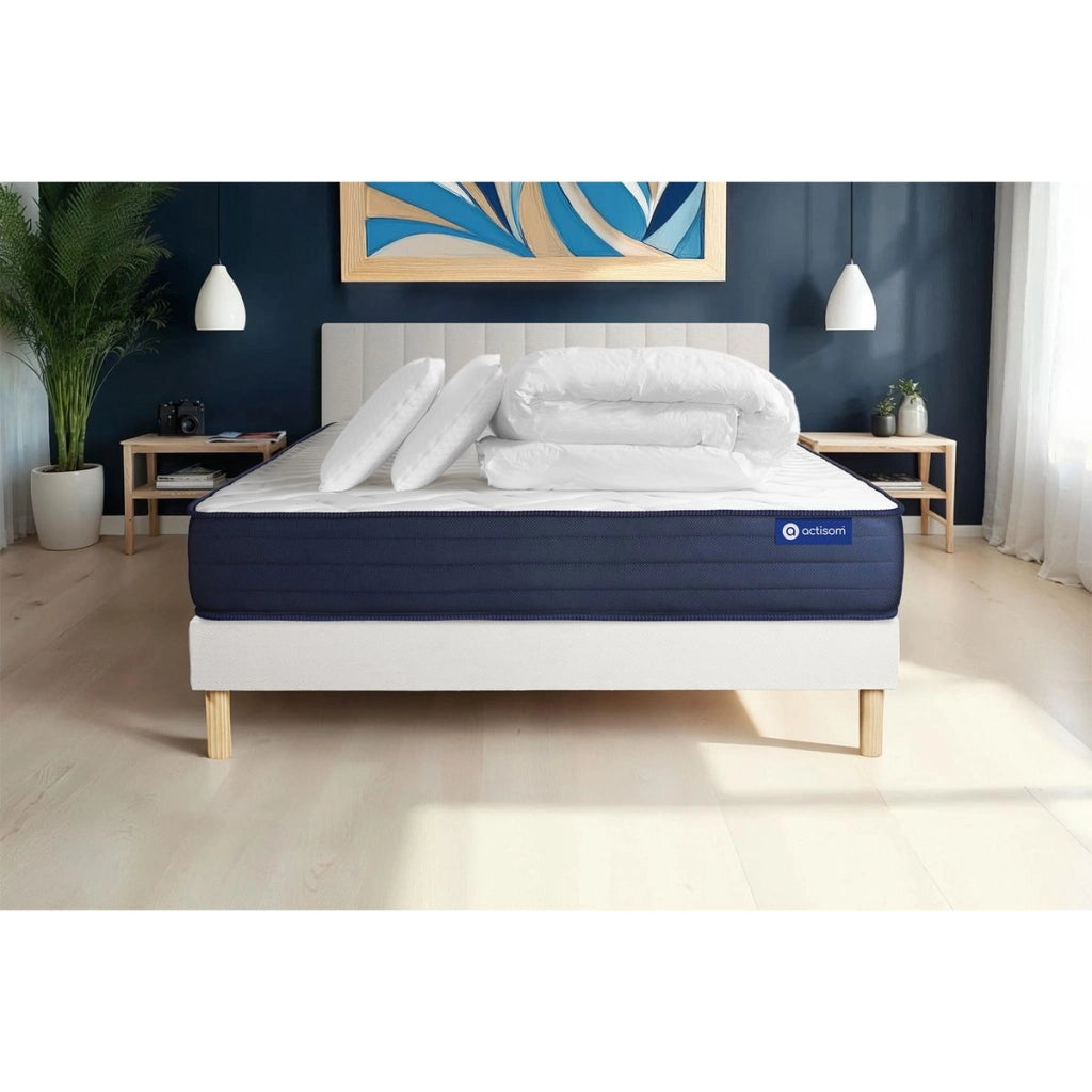 Pacchetto letto completo - Materasso 140x190cm + Box spring con doghe (kit) + 2 cuscini + Piumino - Actiflex Life