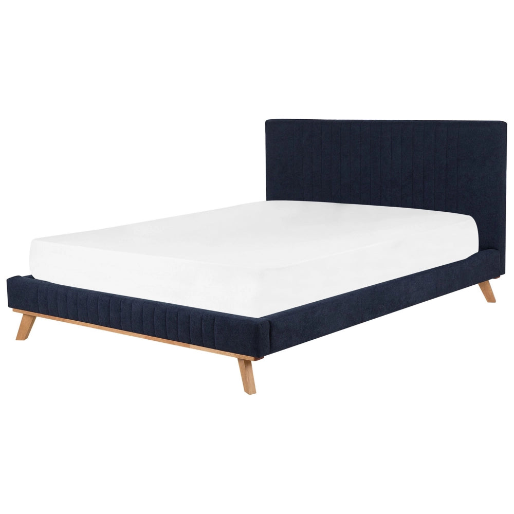 Letto 180 x 200 cm ciniglia blu scuro con struttura imbottita testiera trapuntata a canale