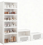 Scarpiera Salvaspazio Pieghevole, Scatole per Scarpe a 6 Livelli per 12 Paia con Porte Magnetiche Trasparenti, Portascarpe per Ingresso, Soggiorno e Camera da Letto, 45 x 35 x 117 cm