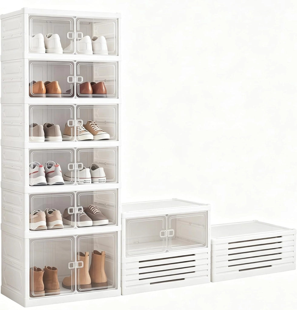 Scarpiera Salvaspazio Pieghevole, Scatole per Scarpe a 6 Livelli per 12 Paia con Porte Magnetiche Trasparenti, Portascarpe per Ingresso, Soggiorno e Camera da Letto, 45 x 35 x 117 cm
