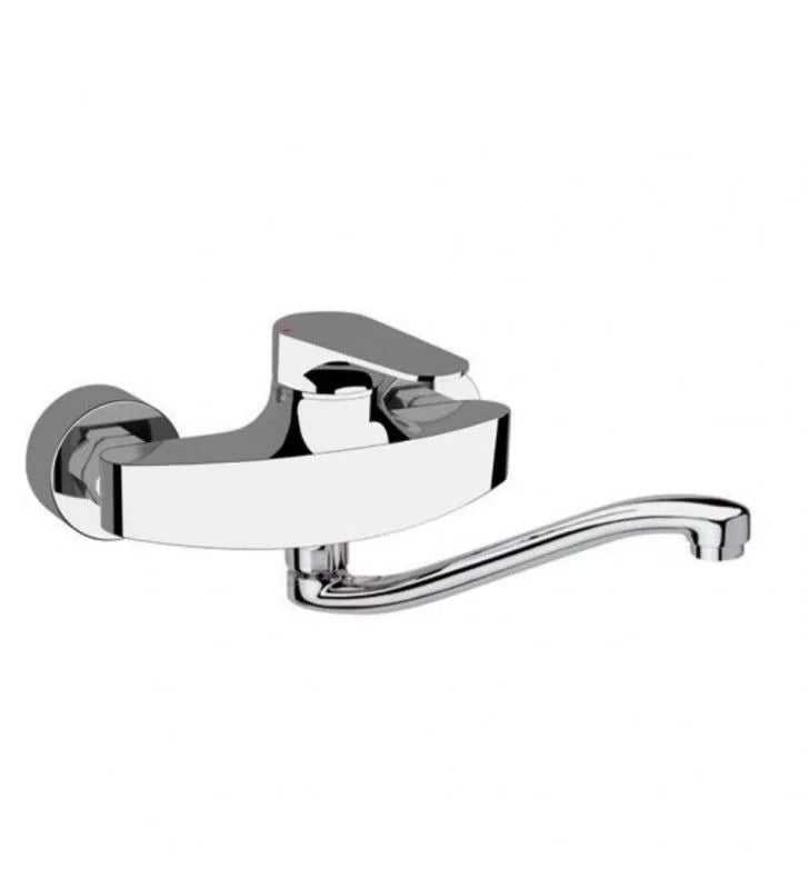 Miscelatore a muro per lavello con bocca a s girevole, risparmio idrico, class line eco
