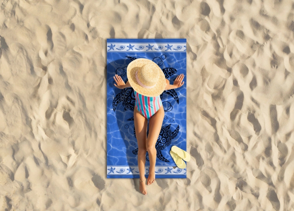 Telo Mare Grande 100x180 Spugna Spiaggia Piscina Maui Turtle D28 - Telo Mare - Turchese