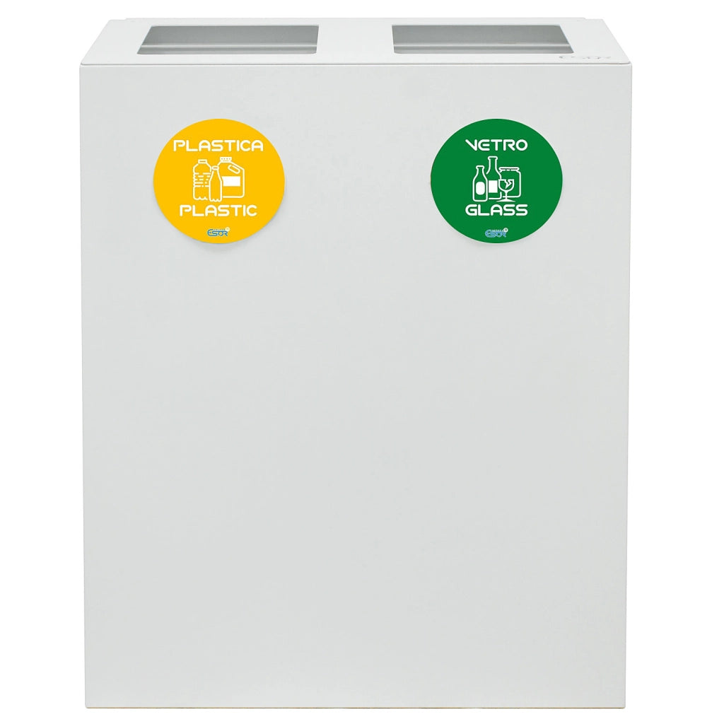 Pattumiera per Raccolta Differenziata 2 Scomparti 120 L 60x30x80 cm in Acciaio Verniciato Bianco