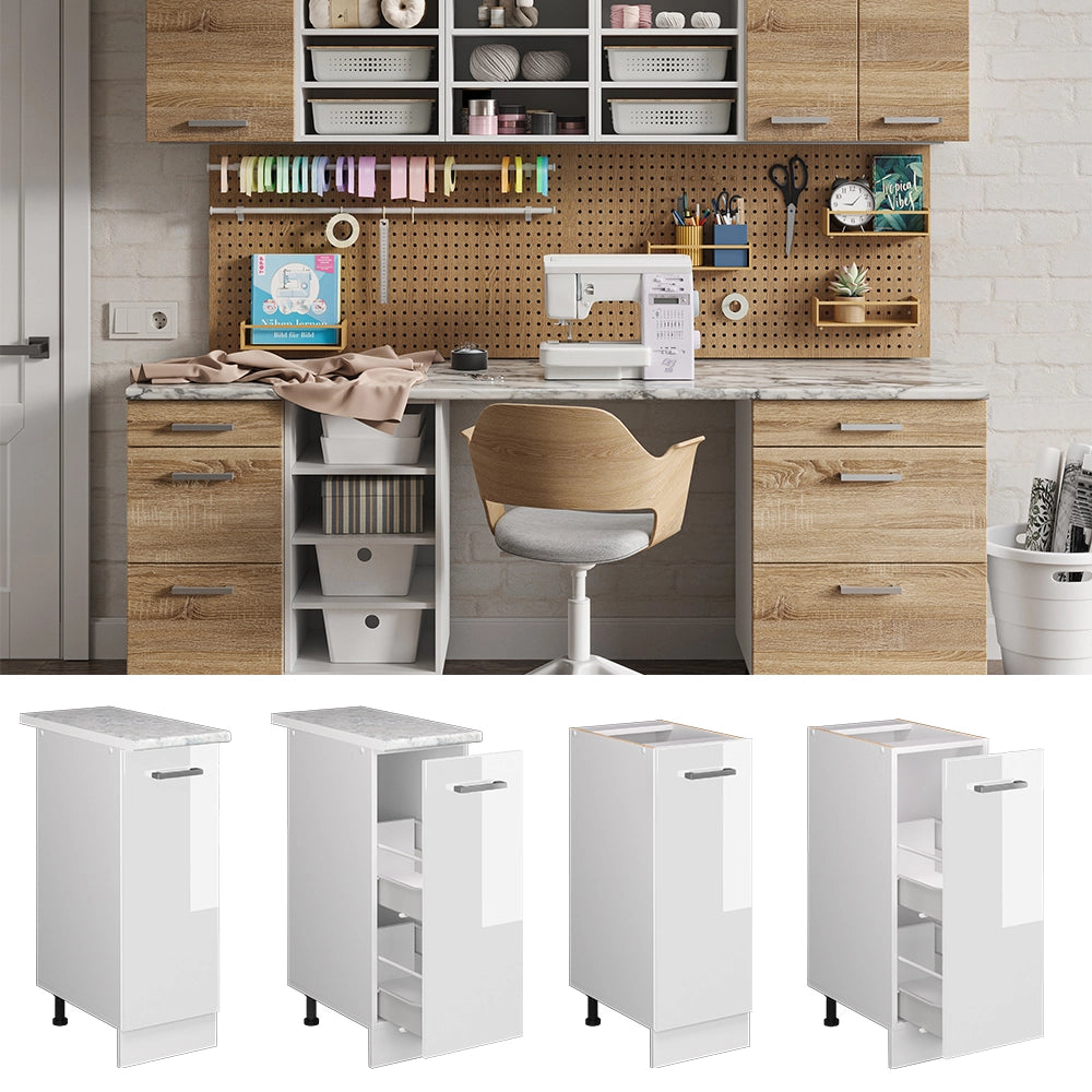 Vicco Base universale Bianco lucido 30 cm con anta, con piano di lavoro