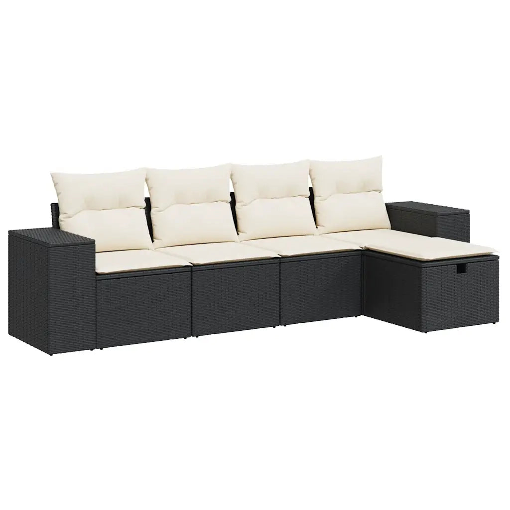 Set Divani da Giardino 5 pz con Cuscini in Polyrattan Nero 3325662