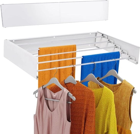 Stand di vestiario pieghevole, asciugamano metallico, hanger per vestiti pieghevole, stendardo per vestiario, 5 stecche in alluminio, capacità 15 kg, bianco