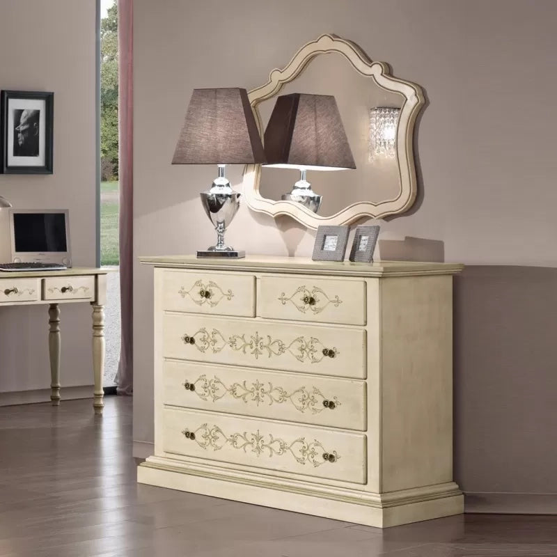 Gruppo 1 cassettiera 2 comodini legno classico avorio shabby (1470+1471) - Mobili 2G