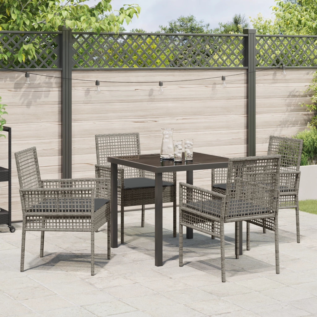 Set da Pranzo da Giardino 5 Pezzi con Cuscini Grigio Rattan Sintetico