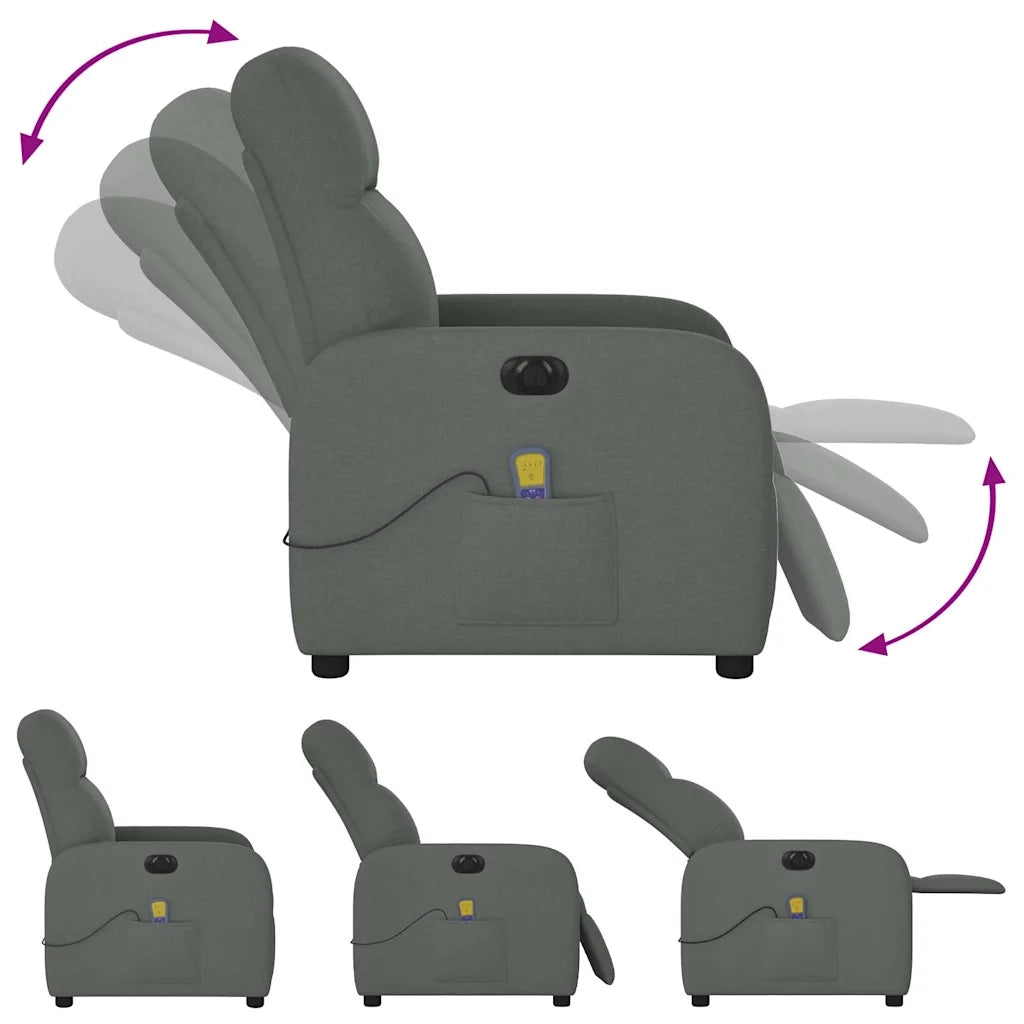 Divano Sedia-Poltrona Reclinabile Massaggio Elettrica Grigio Scuro Tessuto 485753