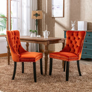Sedie da Pranzo Imbottite in Velluto con Gambe in Legno ¨C MINIMAL ¨C Set 2 Pezzi, Arancione