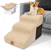 Trappola per cani per piccoli cani, Altezza 40 cm, Realizzata in alta qualità spugna, Trappola per cani con 3 gradini, Trappola per cani per letto e divano con fodera lavabile e pavimento antiscivolo, 60x40x40cm, Beige