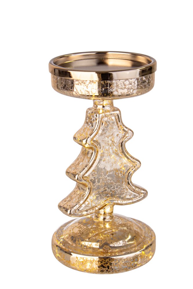 Porta Candela in Vetro di Natale Illuminata a Led Decorazione Natalizia Formato: Pino