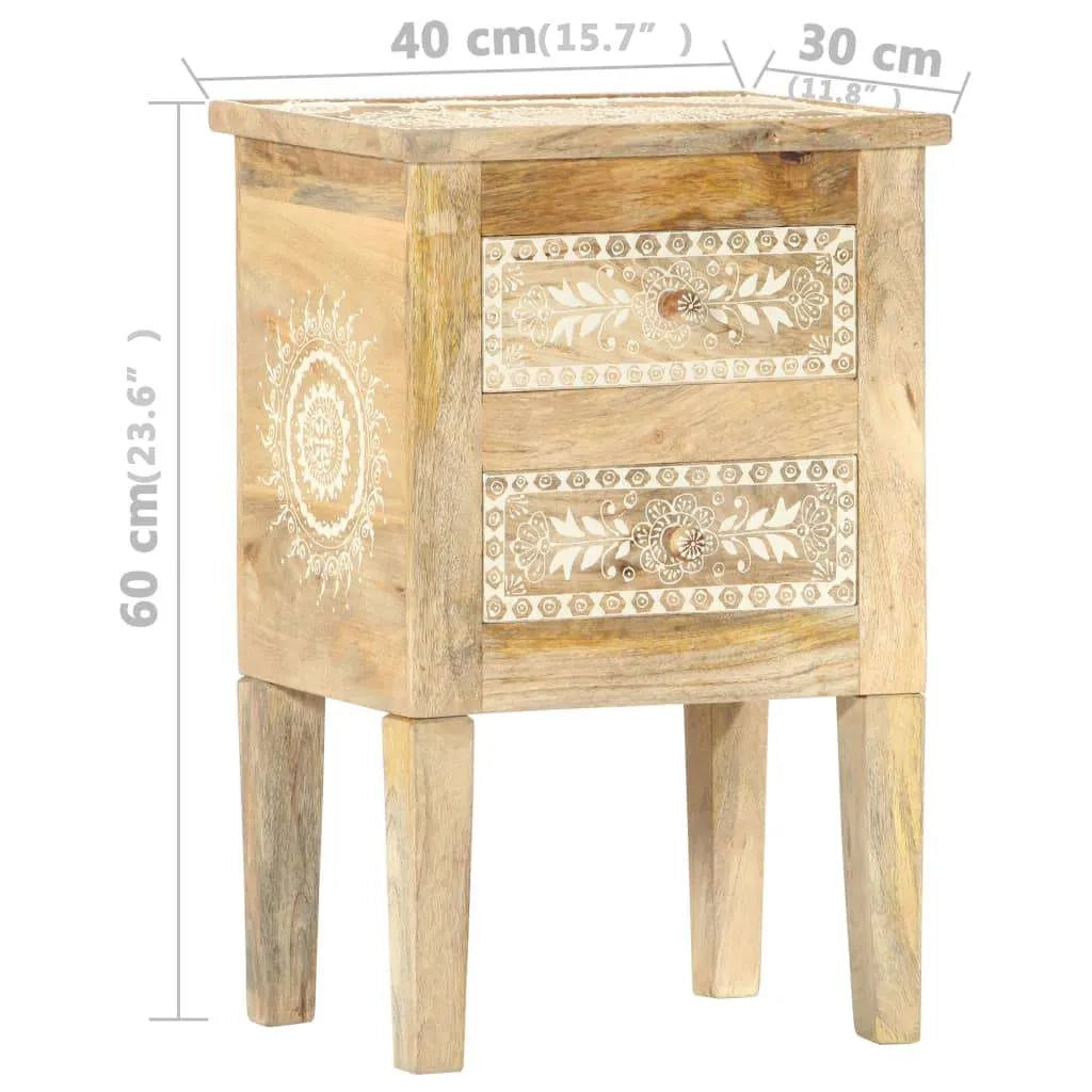 Comodino Dipinto a Mano-Tavolino da notte 40x30x60 cm in Legno Massello di Mango