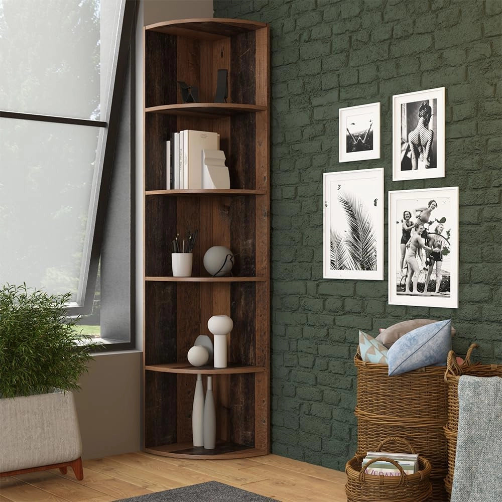 Libreria angolare da terra Ecki, Legno antico, 40 x 180 cm, per montaggio a parete con tre ripiani aperti