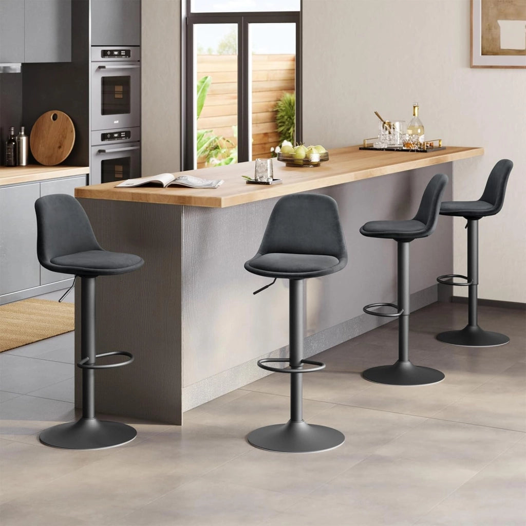 Sgabello da Cucina Moderno, Sedia Alta da Bar Regolabile in Altezza, Sgabello Imbottito Girevole con Schienale e Poggiapiedi, Grigio Scuro, 1051BY-1