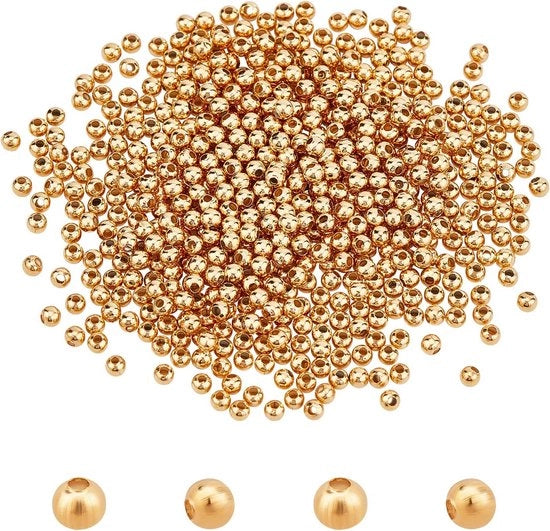 500 pezzi di spaziatura in acciaio inossidabile a forma di perla in colore oro, 3mm, per la creazione di gioielli.