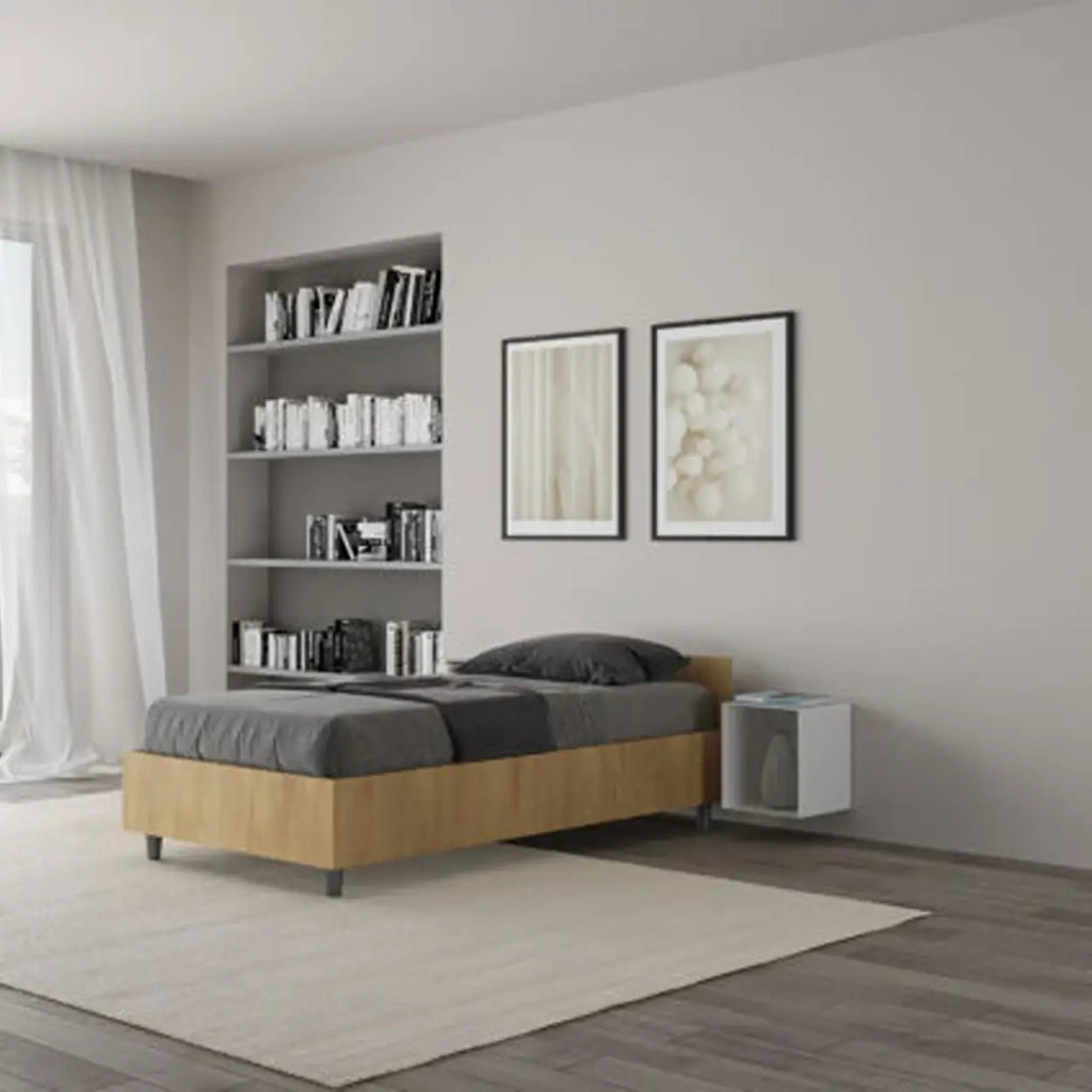 Letto singolo con rete 80x200 quercia Nuamo