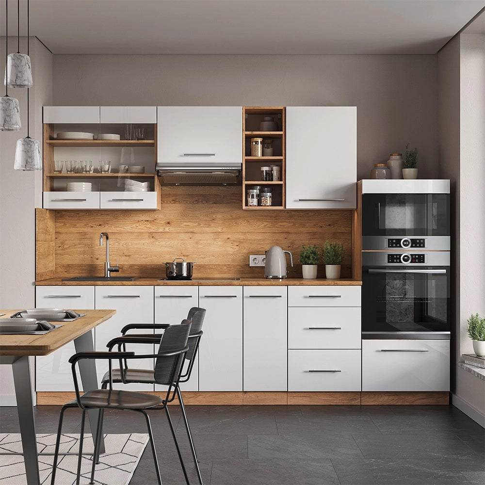 Cucina componibile Fame-Line Bianco lucido/Rovere dorato 280 cm, PL Antracite Vicco