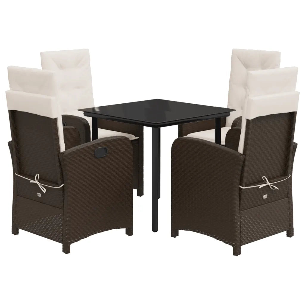 Set da Pranzo da Giardino 5pz con Cuscini in Polyrattan Marrone