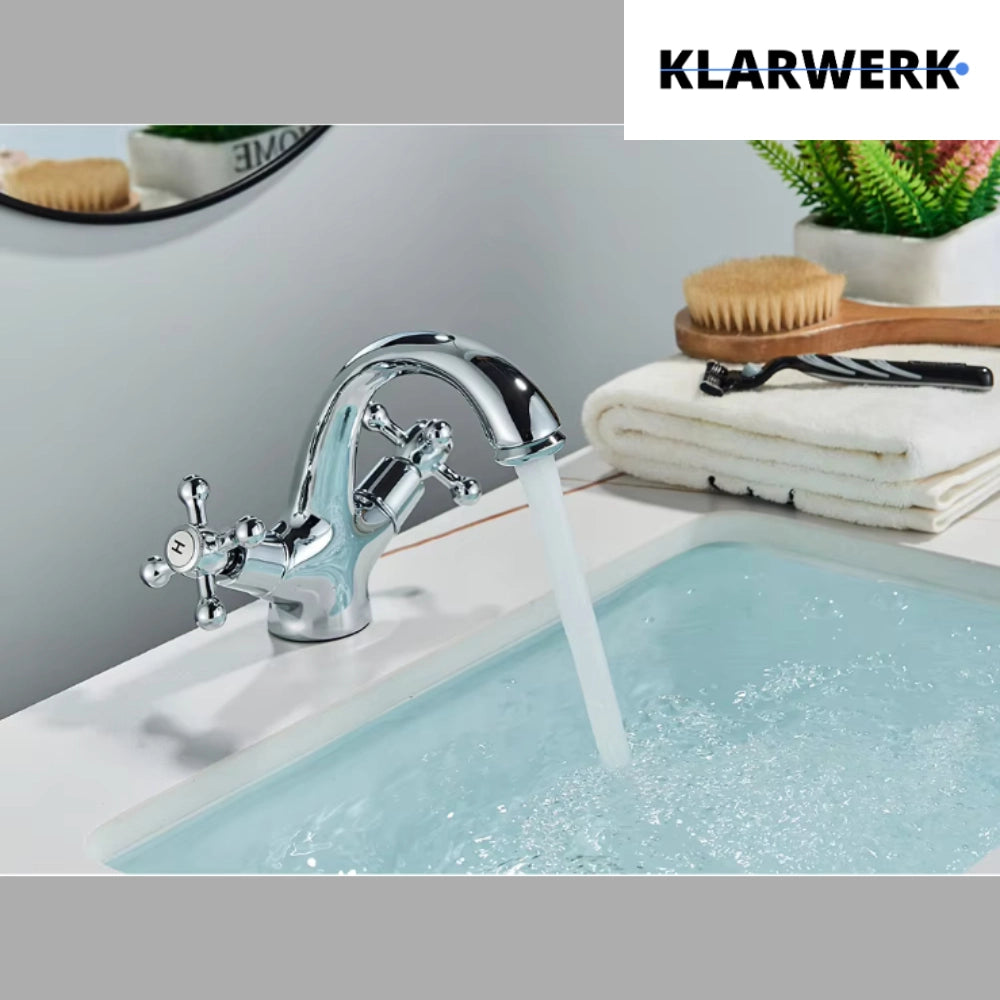 EVA | Rubinetto da bagno vintage Rubinetto da bagno cromato lucido |retrò in acciaio inossidabile premium | Miscelatore gastronomico 2 attacchi