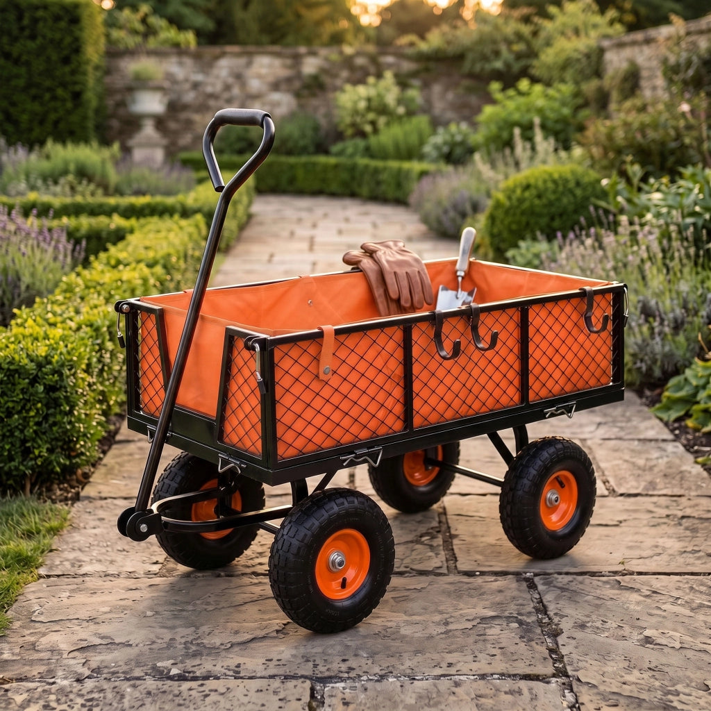 Carrello rimorchio a spinta carrello porta attrezzi da giardino in ferro con telone interno - capacita' max 350kg