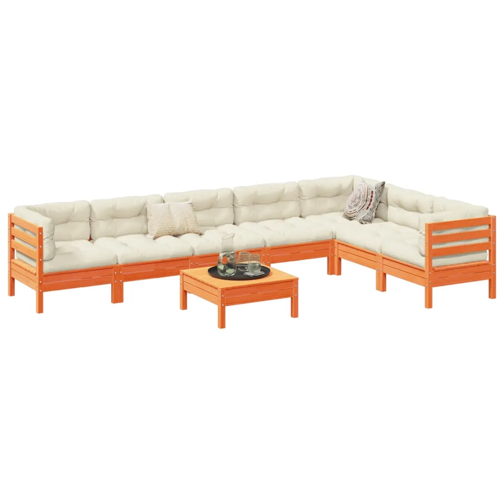 Set Divani Giardino 8 pz con Cuscini Marrone Cera Massello Pino 3299482