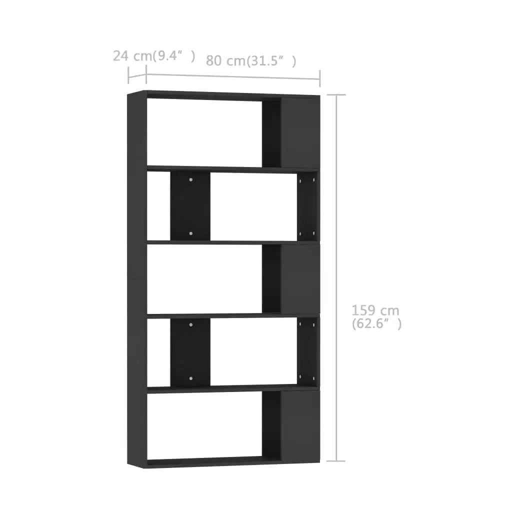 Libreria Divisorio-Scaffale per Libri-Mobile di Stoccaggio Nero 80x24x159 cm in Legno Ingegnerizzato