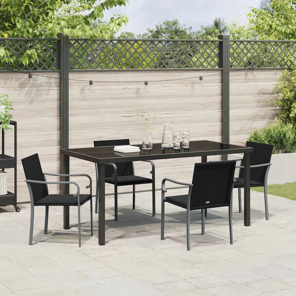 Set da Pranzo per Giardino 5 pcs Nero e Grigio Rattan in PE