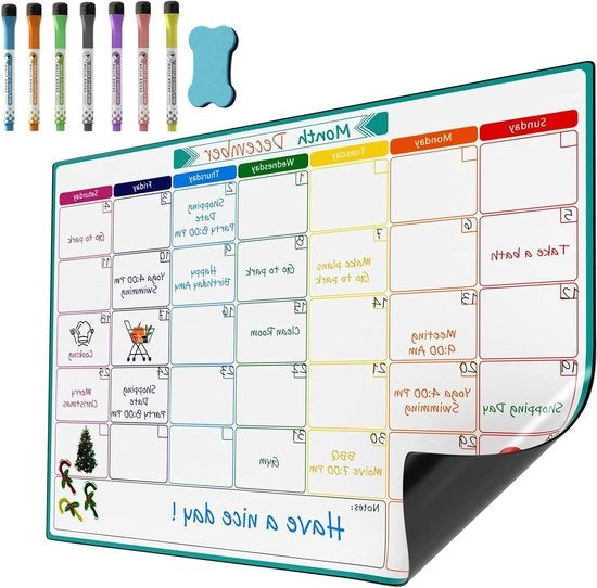 Pianta mensile A3 a pannello magnetico per calendario frigorifero - Pianificazione pasti - Shopping