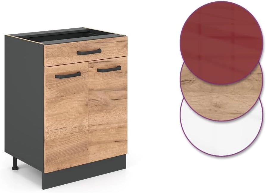 Mobiletto base per cucina R-Line, Quercia dorata, 60 cm, AP Oak, per la libera combinazione all'interno di sistemi cucina modulari