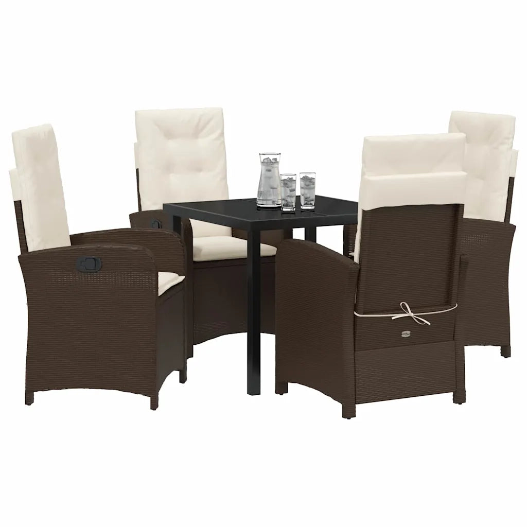 Set da Pranzo per Giardino con cuscino 5 pcs Marrone polyrattan 3380268