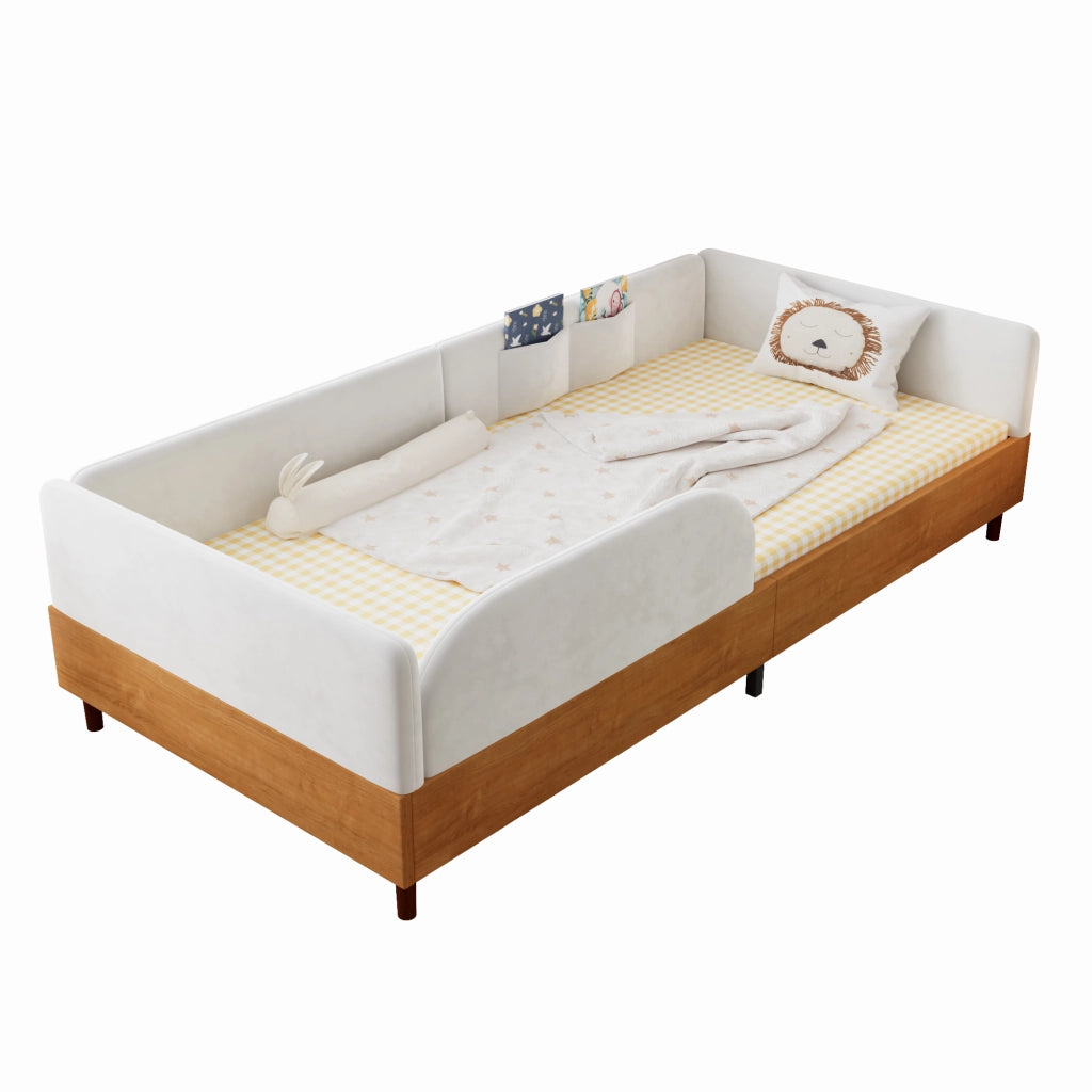Letto Imbottito Singolo ¨C MINIMAL ¨C Velluto Bianco con Cassetti 90x200