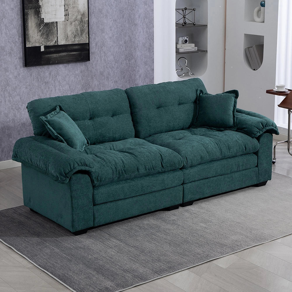 Divano in chenille 2 pezzi - Xylo - Profondo con doppio strato imbottitura e cuscini decorativi