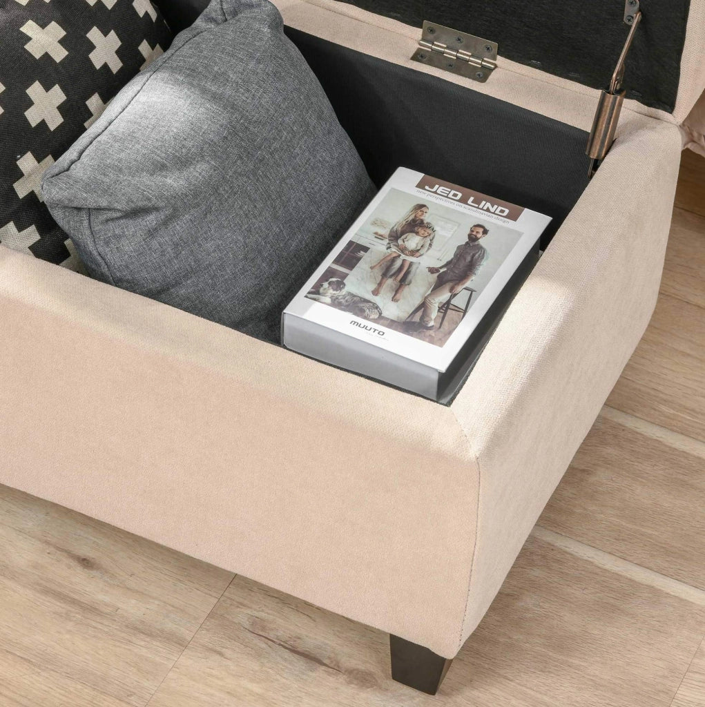 Panca imbottita contenitore beige 125 cm con coperchio