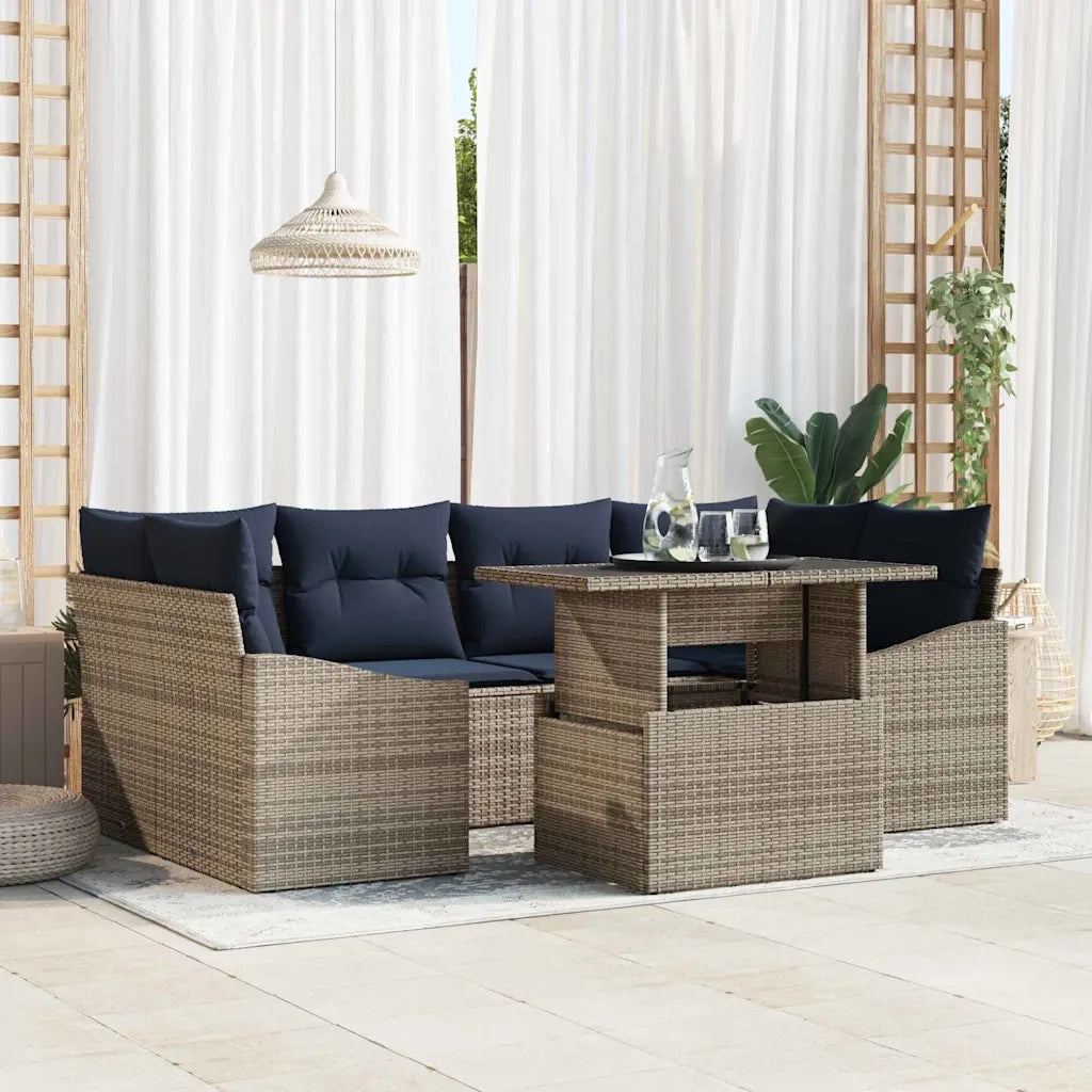 Set Divano da Giardino 7 pcs Grigio Poly Rattan 3357678