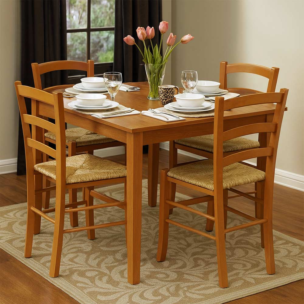 Sedia da sala da pranzo Venezia in legno noce chiaro con seduta in paglia