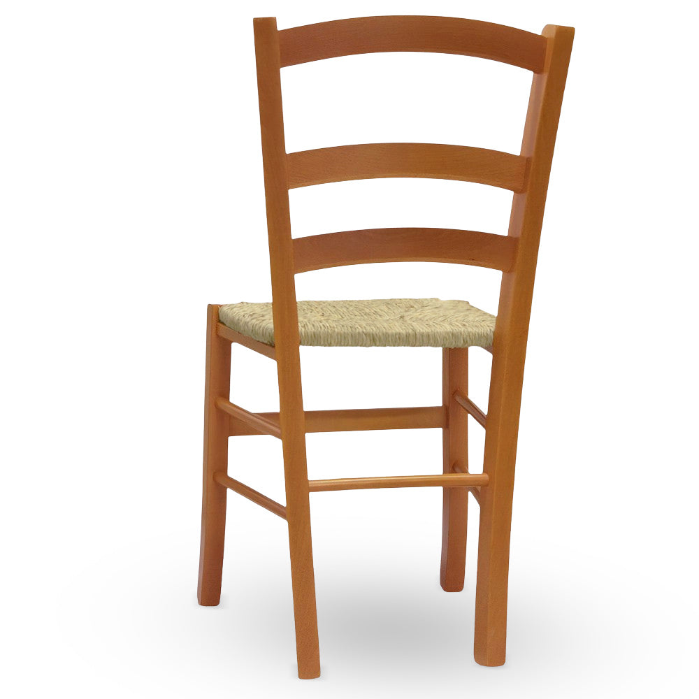 Sedia da sala da pranzo Venezia in legno noce chiaro con seduta in paglia