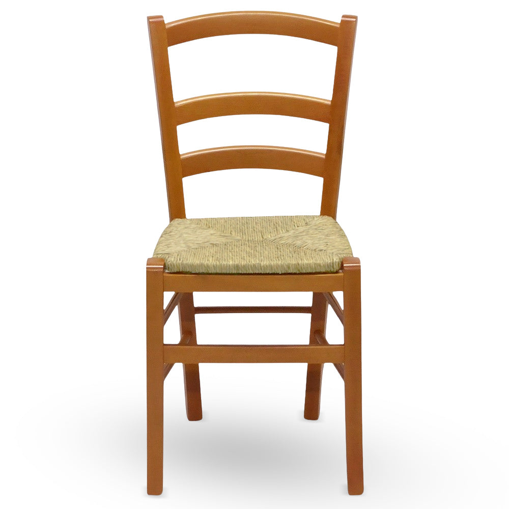 Sedia da sala da pranzo Venezia in legno noce chiaro con seduta in paglia