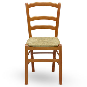 Sedia da sala da pranzo Venezia in legno noce chiaro con seduta in paglia