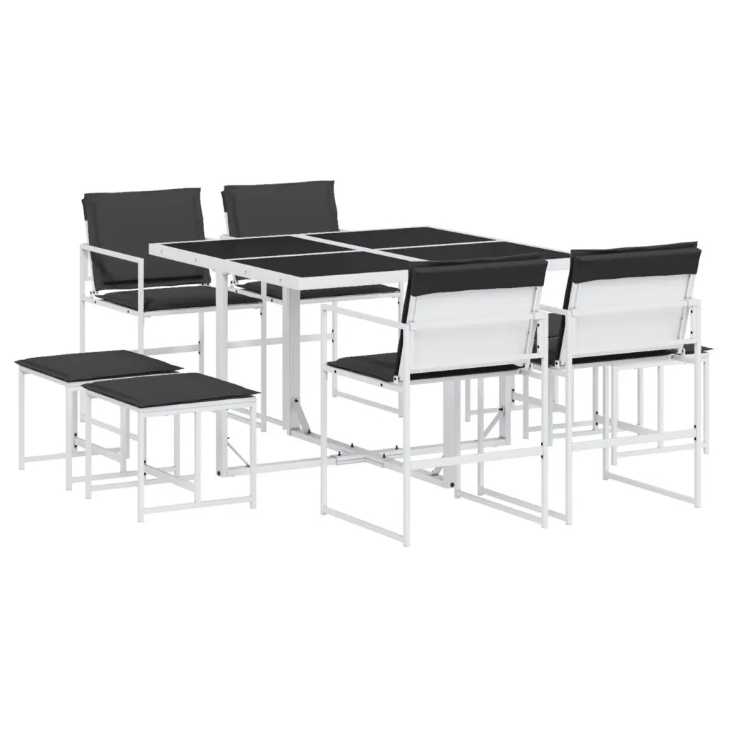 Set da Pranzo da Giardino 9 pz | Set Salotto da Giardino con Cuscini Bianco in Textilene
