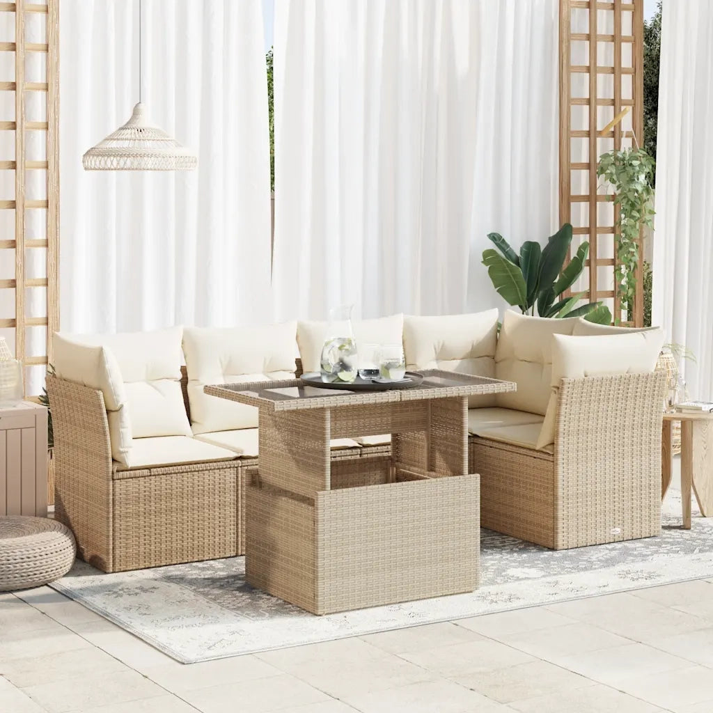 Set Divano da Giardino 6 pz con Cuscini Beige in Polyrattan 3326159
