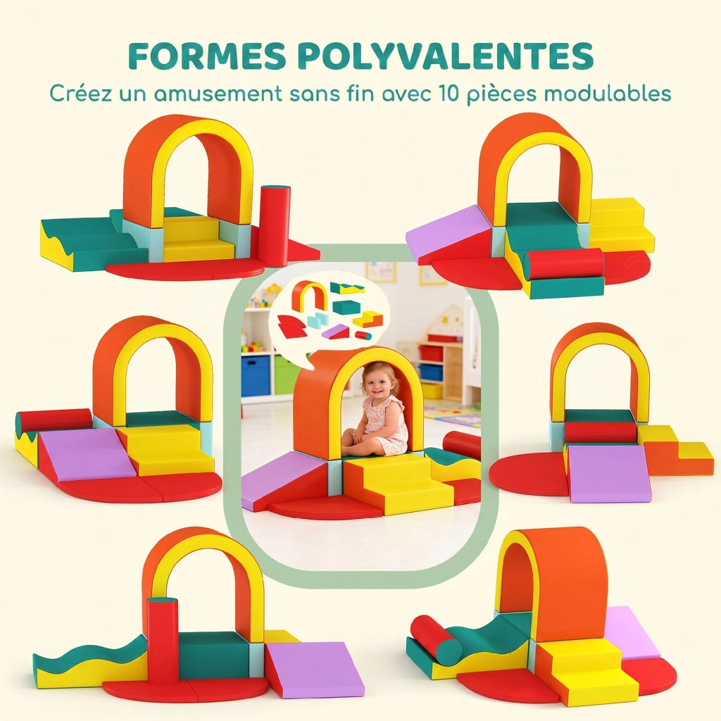 Moduli per motricita bambini 10 pezzi in schiuma EPE e rivestimento PU multicolore per casa e gioco
