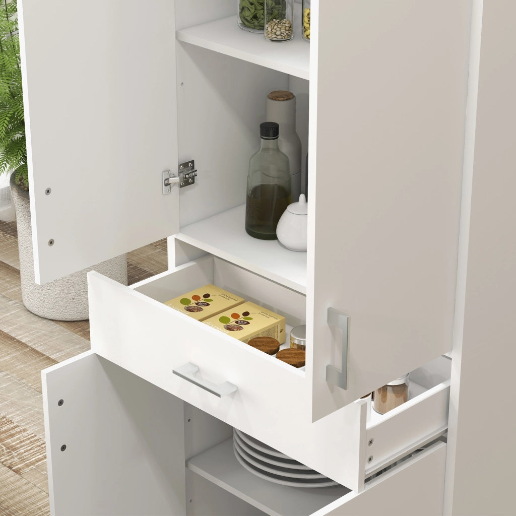 Credenza Cucina Alta con 2 Armadietti e un Cassetto Centrale 70,8x34x180 cm in MDF Bianco