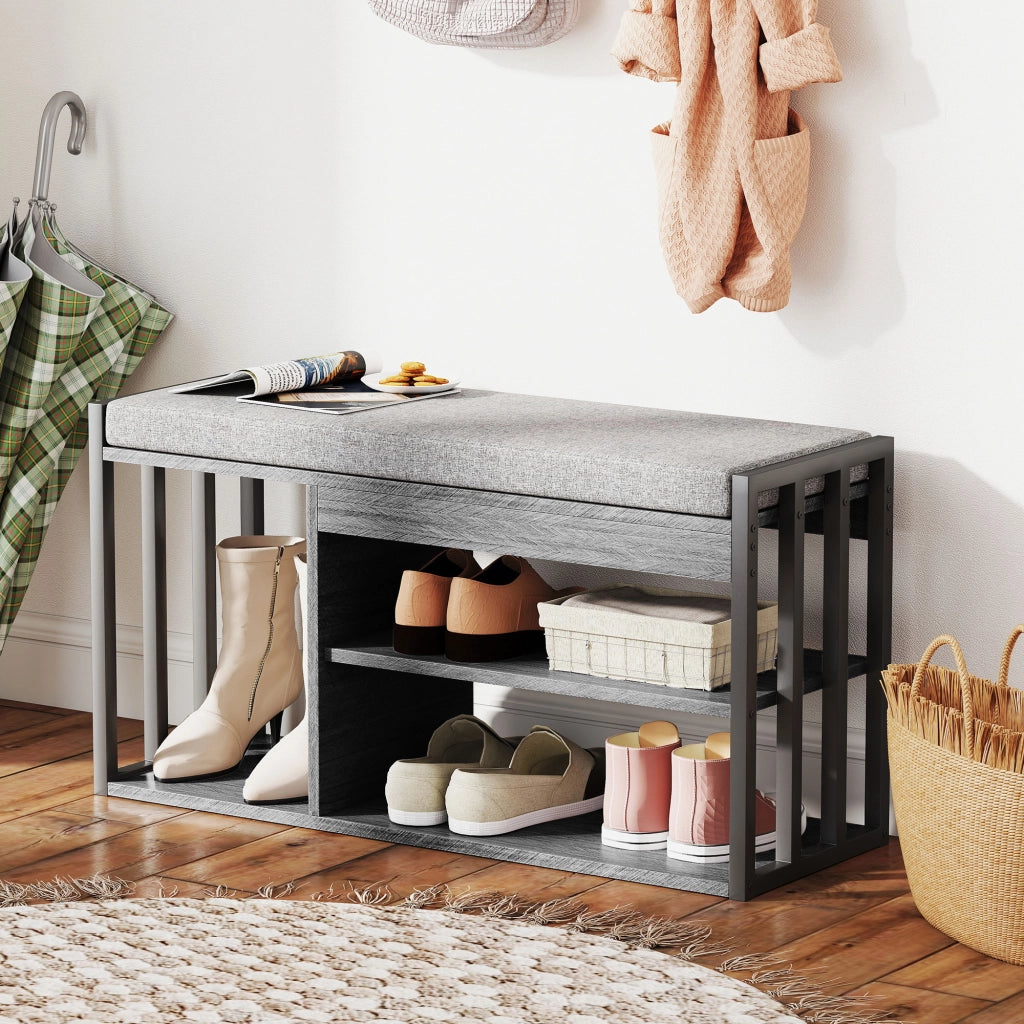 Scarpiera con panca ¨C Xylo ¨C legno grigio 3 ripiani salvaspazio ingresso