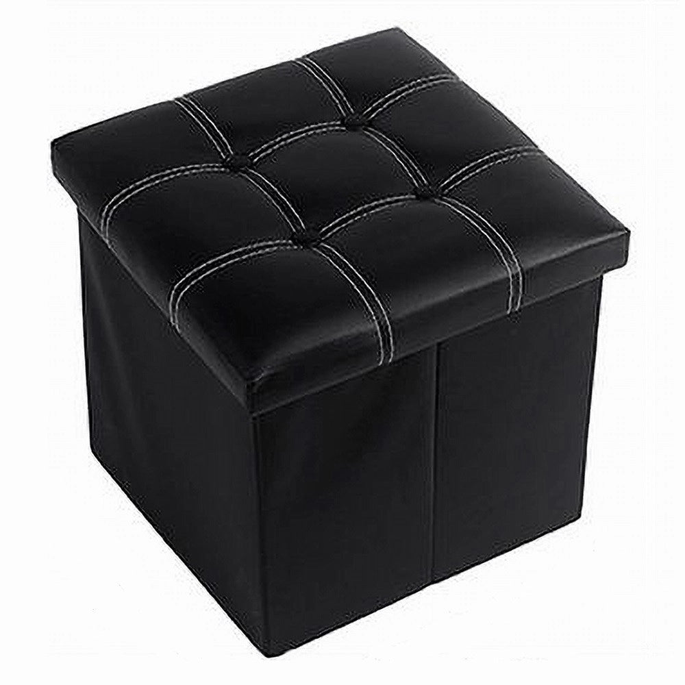 Trade Shop - Pouff Puff Pouf Contenitore Imbottito Portaoggetti Seduta Nero 30x30x30 Cm 79427 -