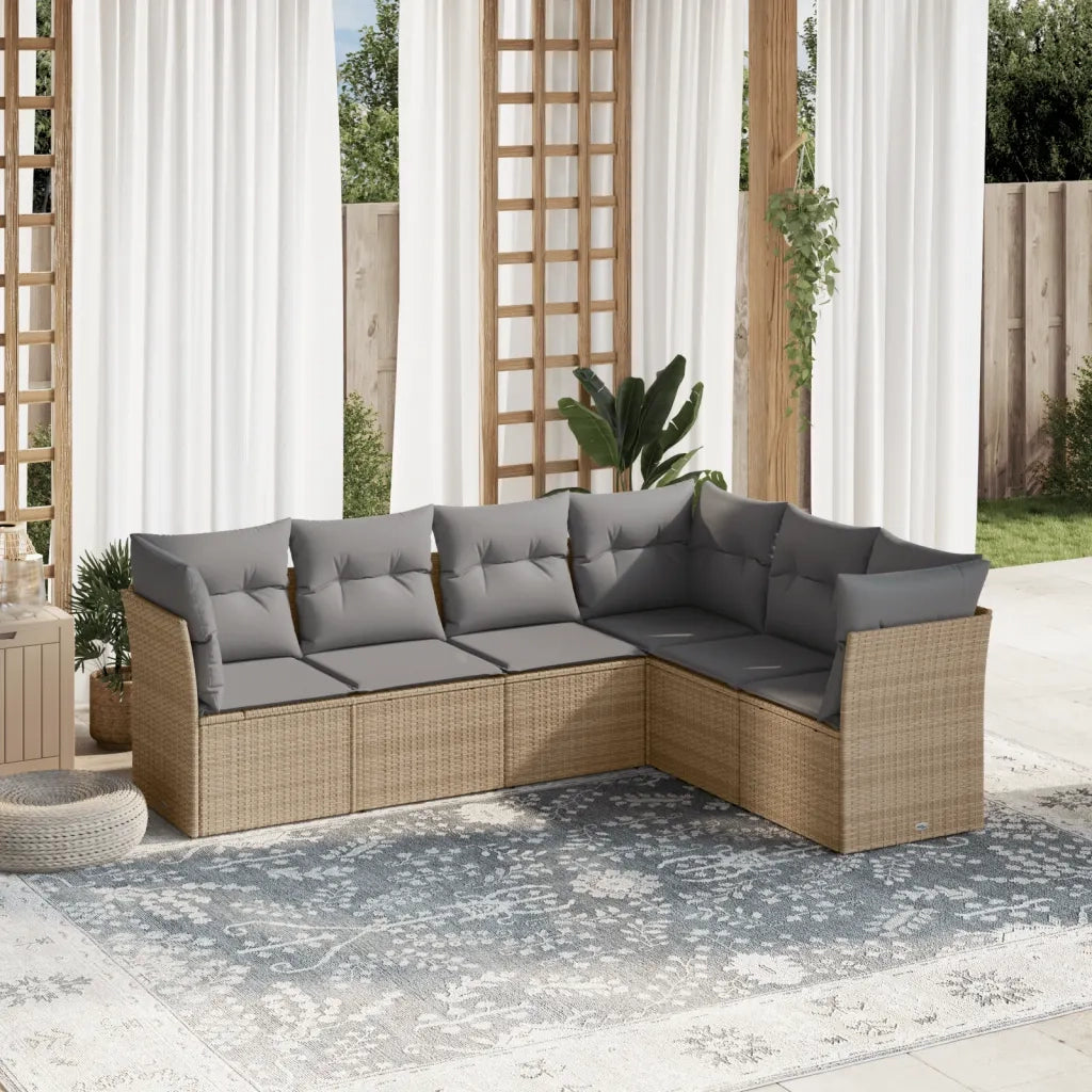 Set Divano da Giardino 6 pz con Cuscini Beige in Polyrattan 3249518