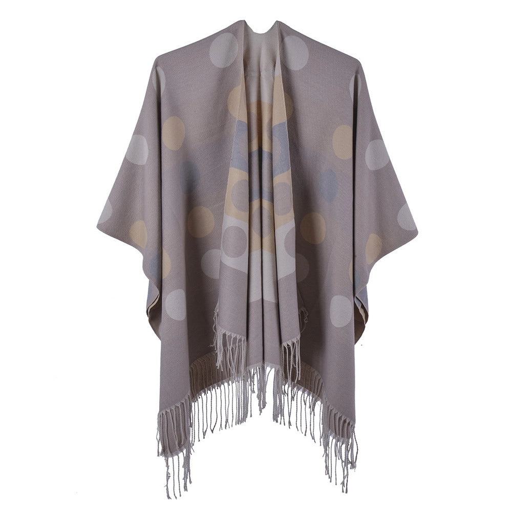 Mantella/scialle da donna autunnale in cashmere con nappe e spacco, stile coreano, graziosa sciarpa/mantella